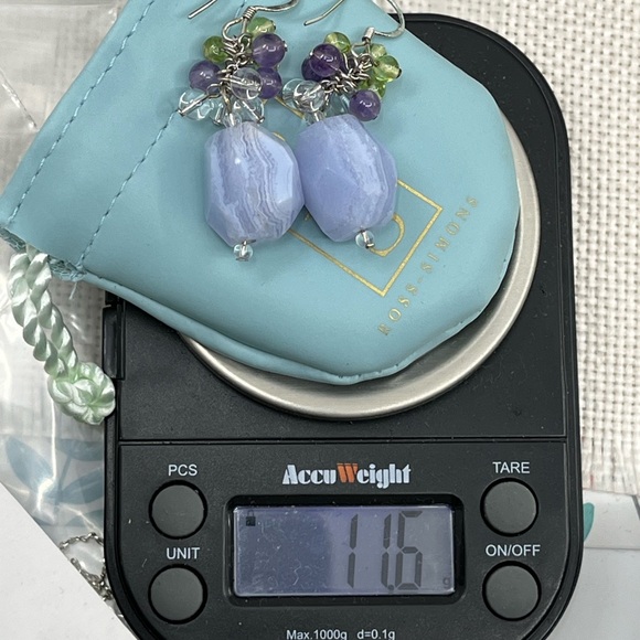 Ross-Simons Blue Agate Amethyst Peridot Quartz Cluster Dangle Earrings 11.6g - Picture 13 of 15